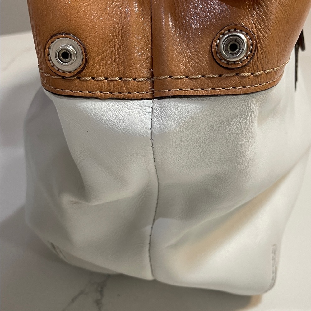 Coach Brown and White Leather Satchel - Picture 4 of 6